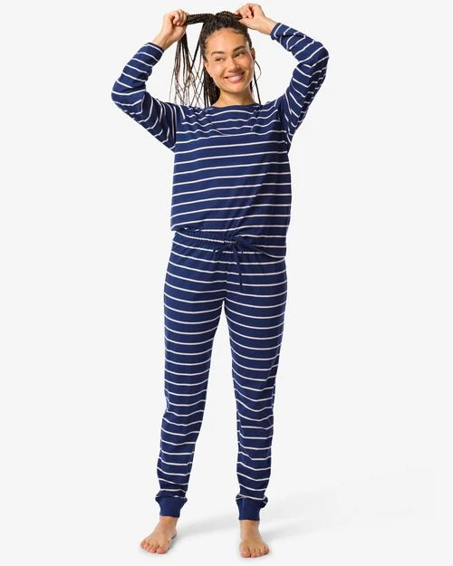pyjama femme rayé  bleu foncé