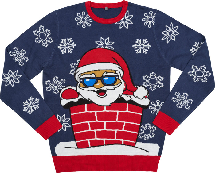 Julesweater m/julemand i skorsten blå str. L