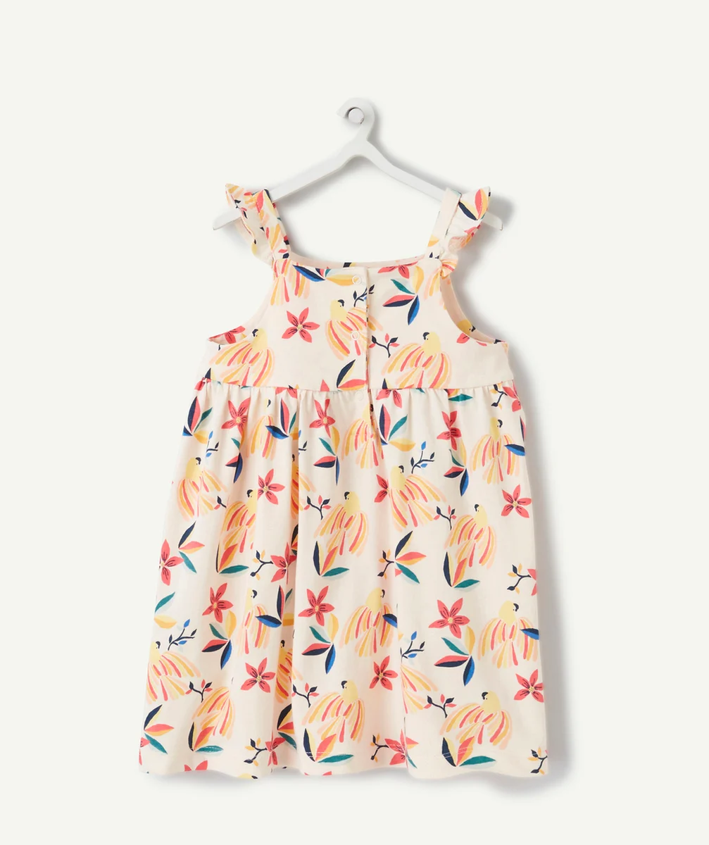 ROBE BÉBÉ FILLE ÉCRU IMPRIMÉ TROPICAL EN COTON BIO