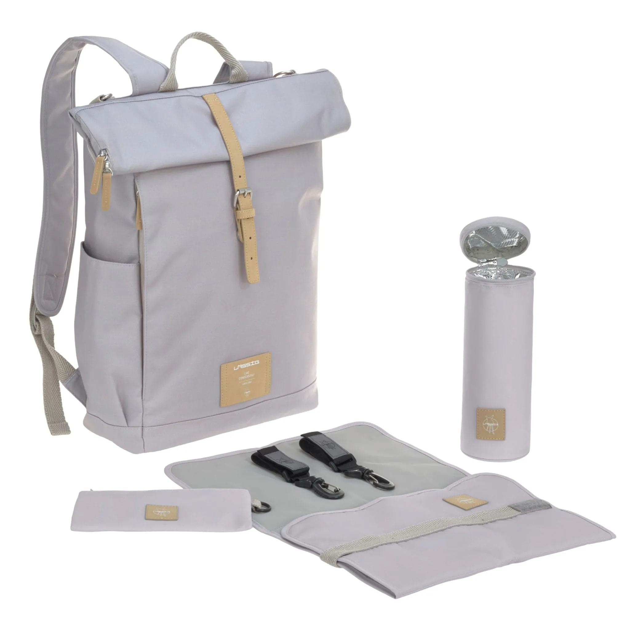 Lassig Sac à Couches Rolltop - Gris