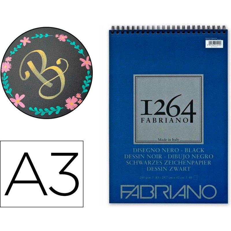 Bloc dessin 1264 fabriano a3 noir 200g  40f