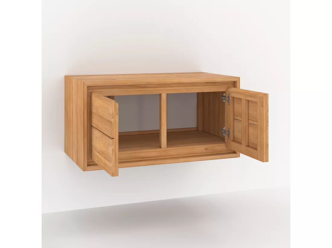 Meuble de salle de bain suspendu en bois de teck 90 cm - Hera