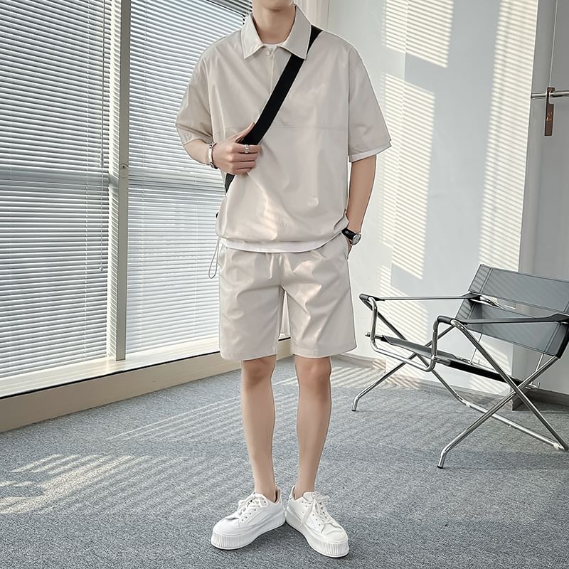 Orungeetun - Set: effen poloshirt met korte mouwen + shorts met gemiddelde taille