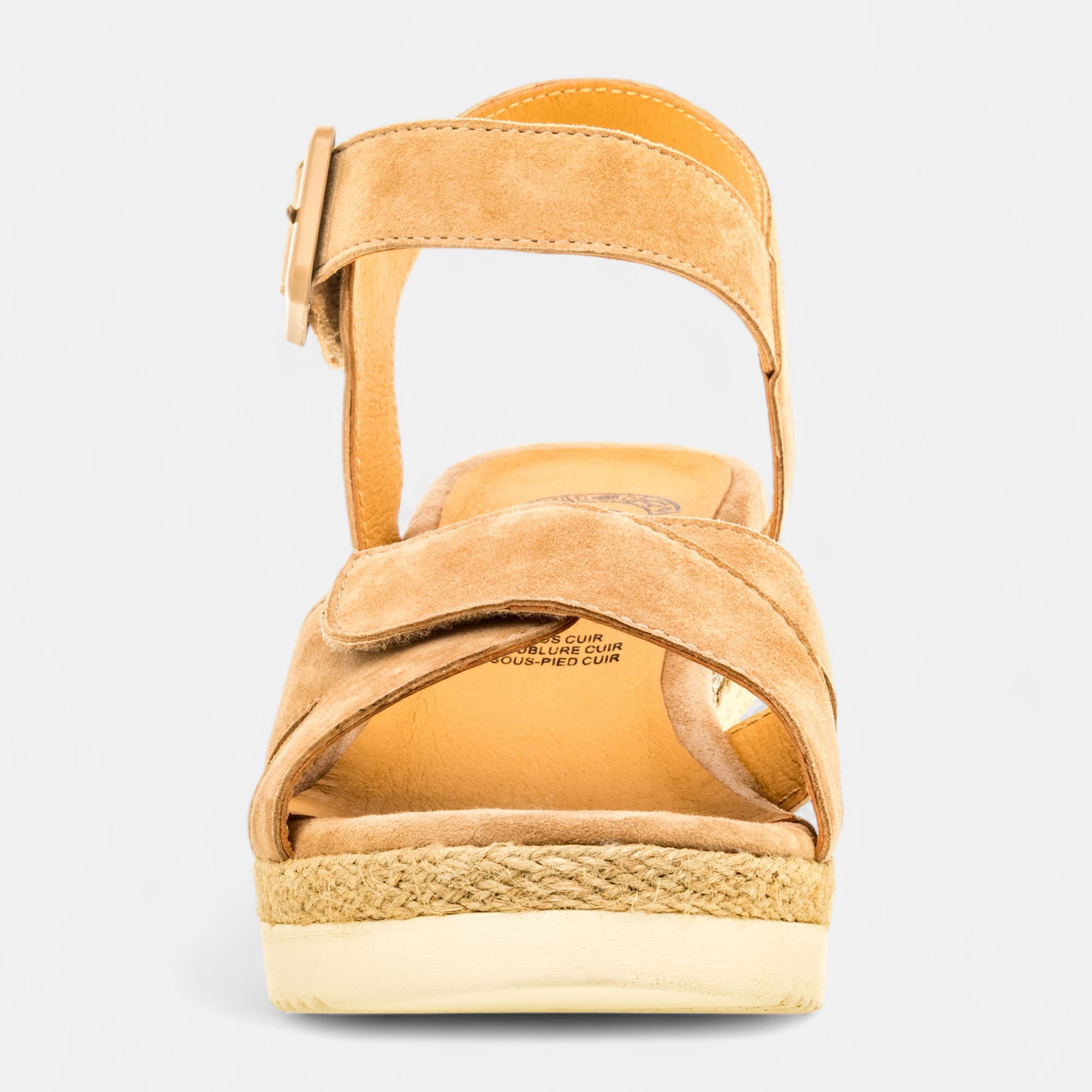 Nu-pieds à talon compensé Femme en cuir beige