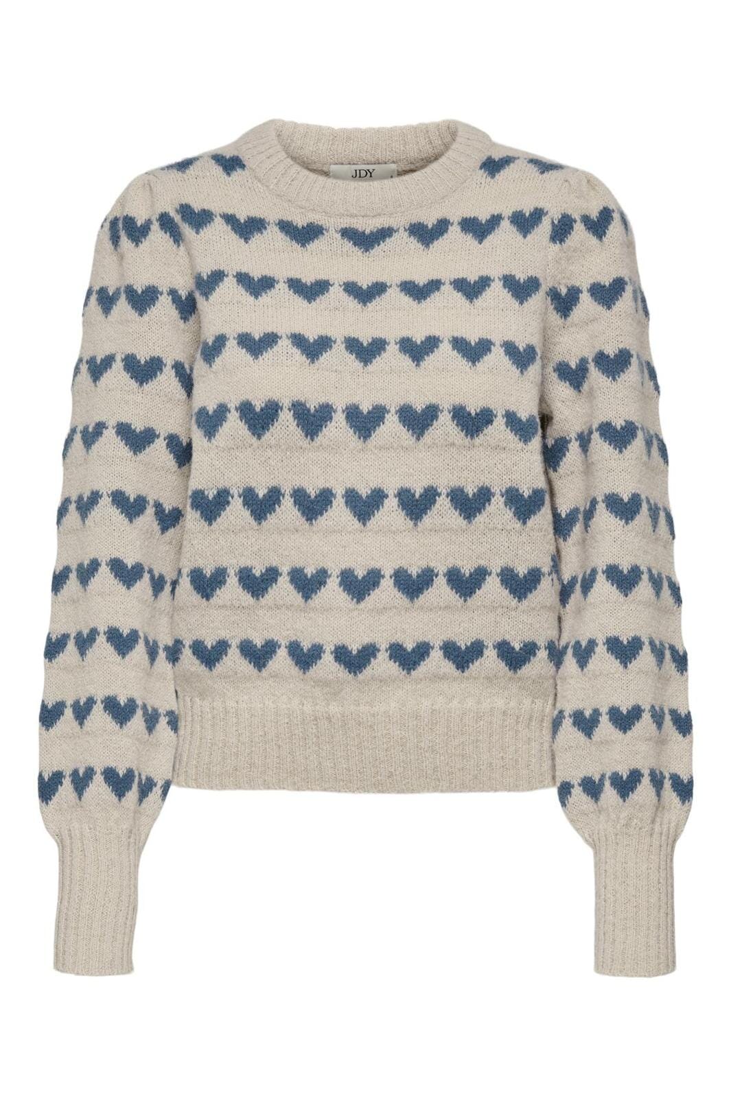 JDY Jdysigrid Life L/S On Puff Pull Knt 4622917 cement w bering sea hearts