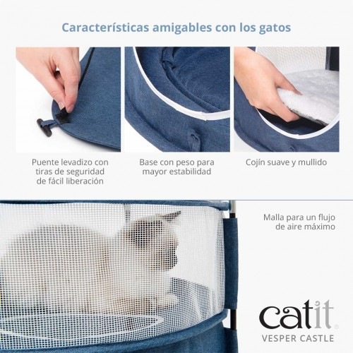 Cama dobrável para gatos em formato de castelo, azul Vesper, da Cat it.