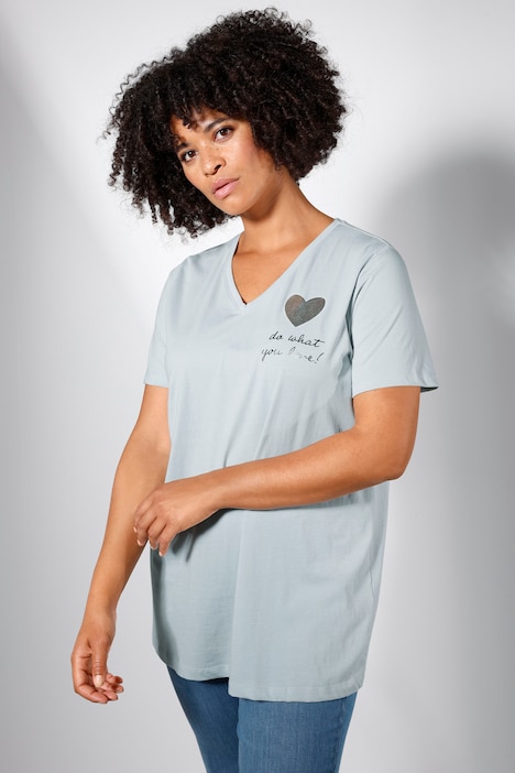 T-Shirt, Silberherz, V-Ausschnitt, Halbarm