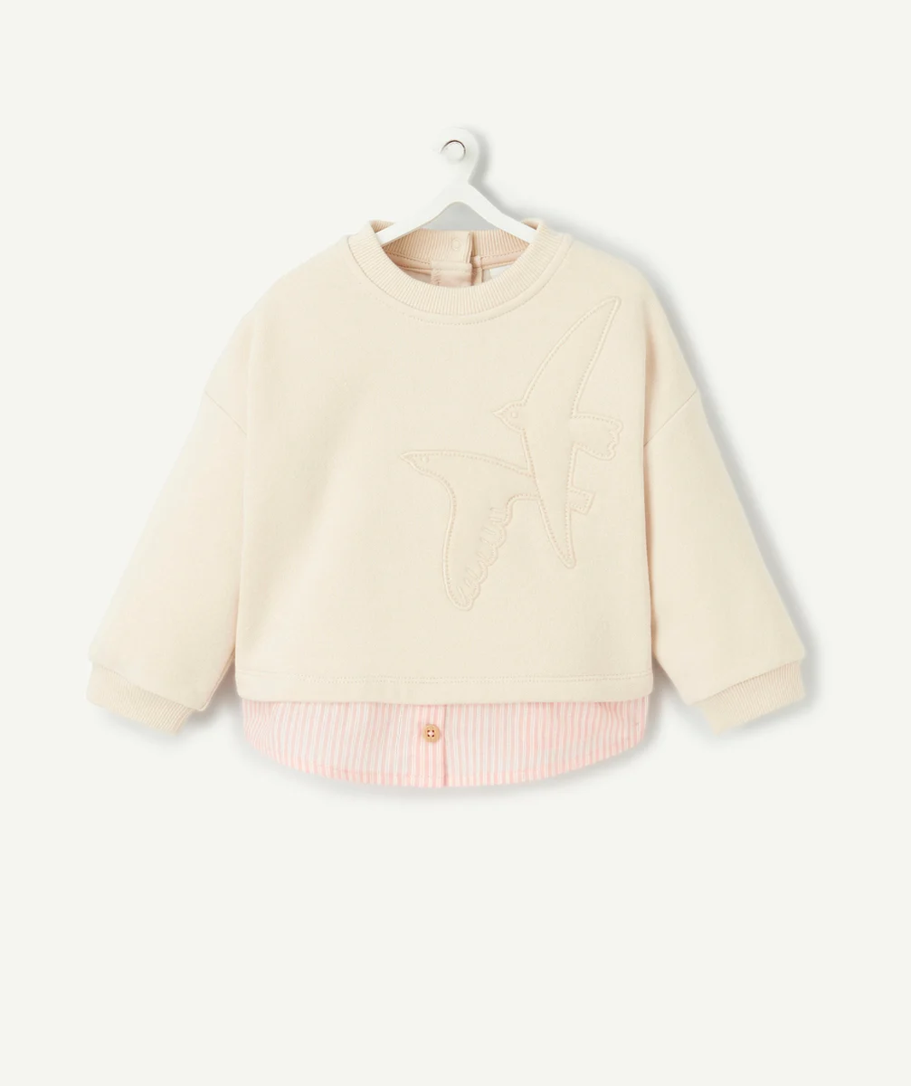 sweat manches longues bébé fille effet 2 en 1 en fibres recyclées beige