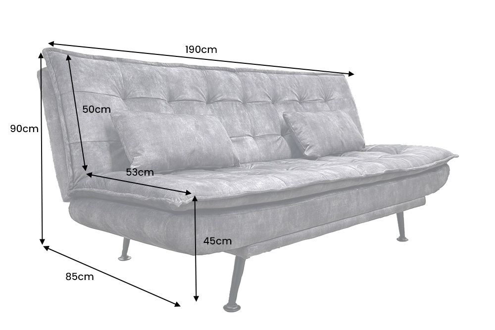 Modernes Schlafsofa JAZZ 190cm grau Samt 3-Sitzer Couch