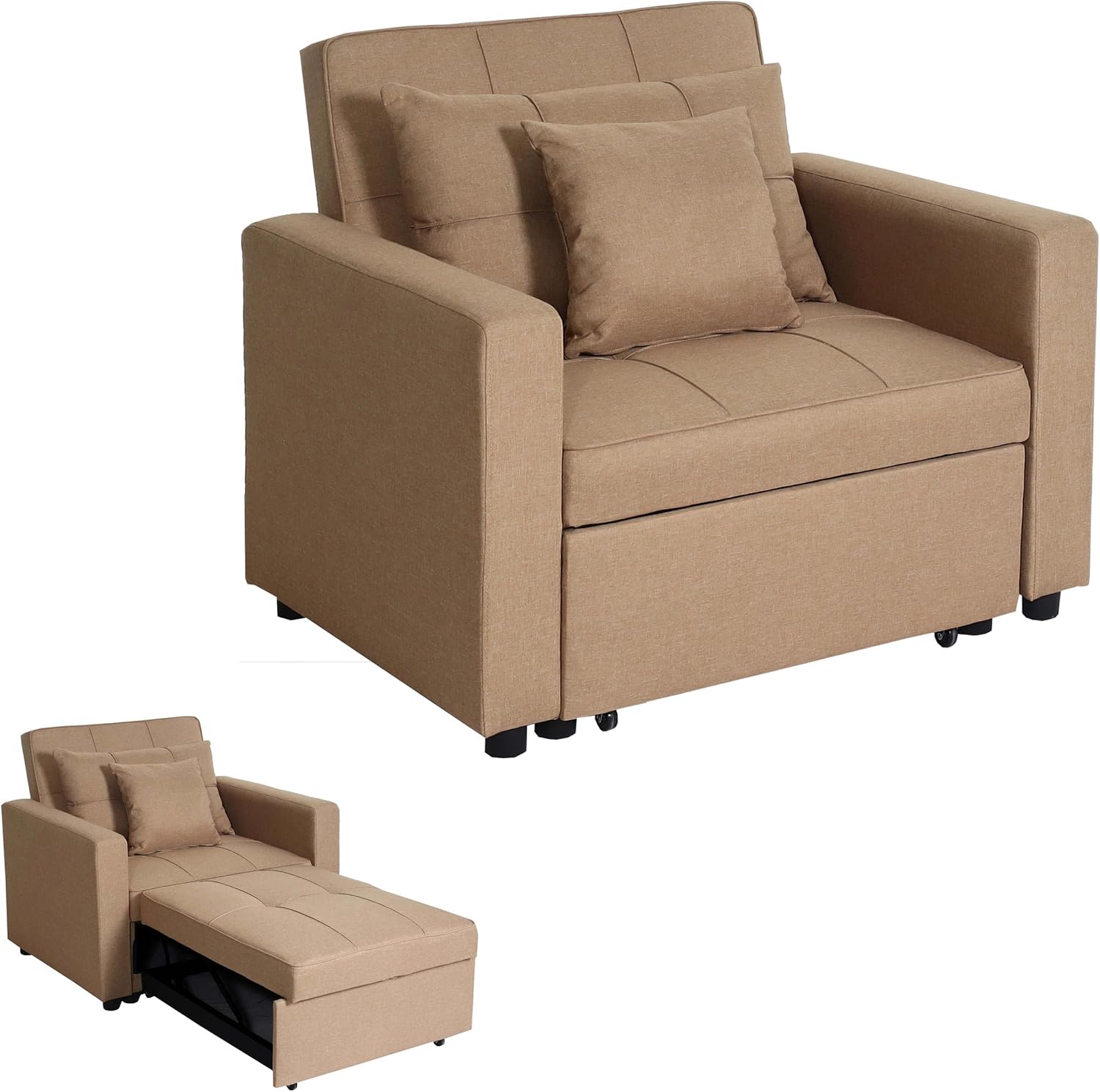 Mendler Schlafsessel HWC-L90, Klappsessel Schlafsofa Gästebett Relaxsessel, Liegefläche 197x103cm Stoff/Textil - Taupe