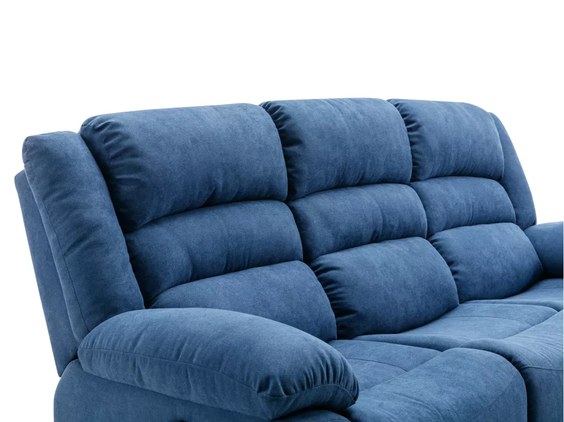 Canapé 3 places et fauteuil relax électrique en tissu bleu BUROLO