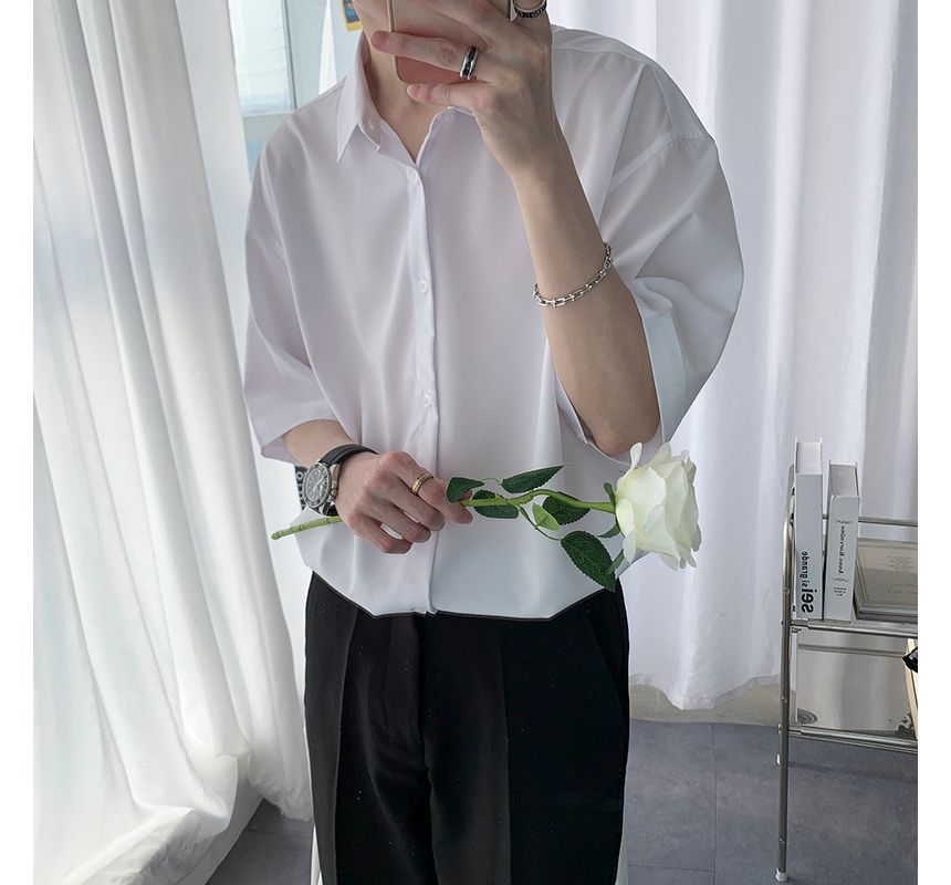 Diphon - Effen overhemd met elleboogmouwen / pantalon / korte broek / set