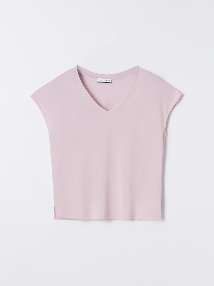 Camiseta fluida de manga curta - Rosa Pastel