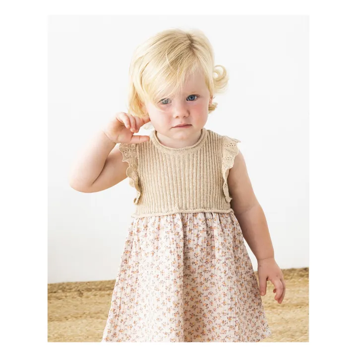 Búho Robe Bi-Matières Gaze de Coton Bio et Maille en Lin Provence Bébé | Rose pâle
