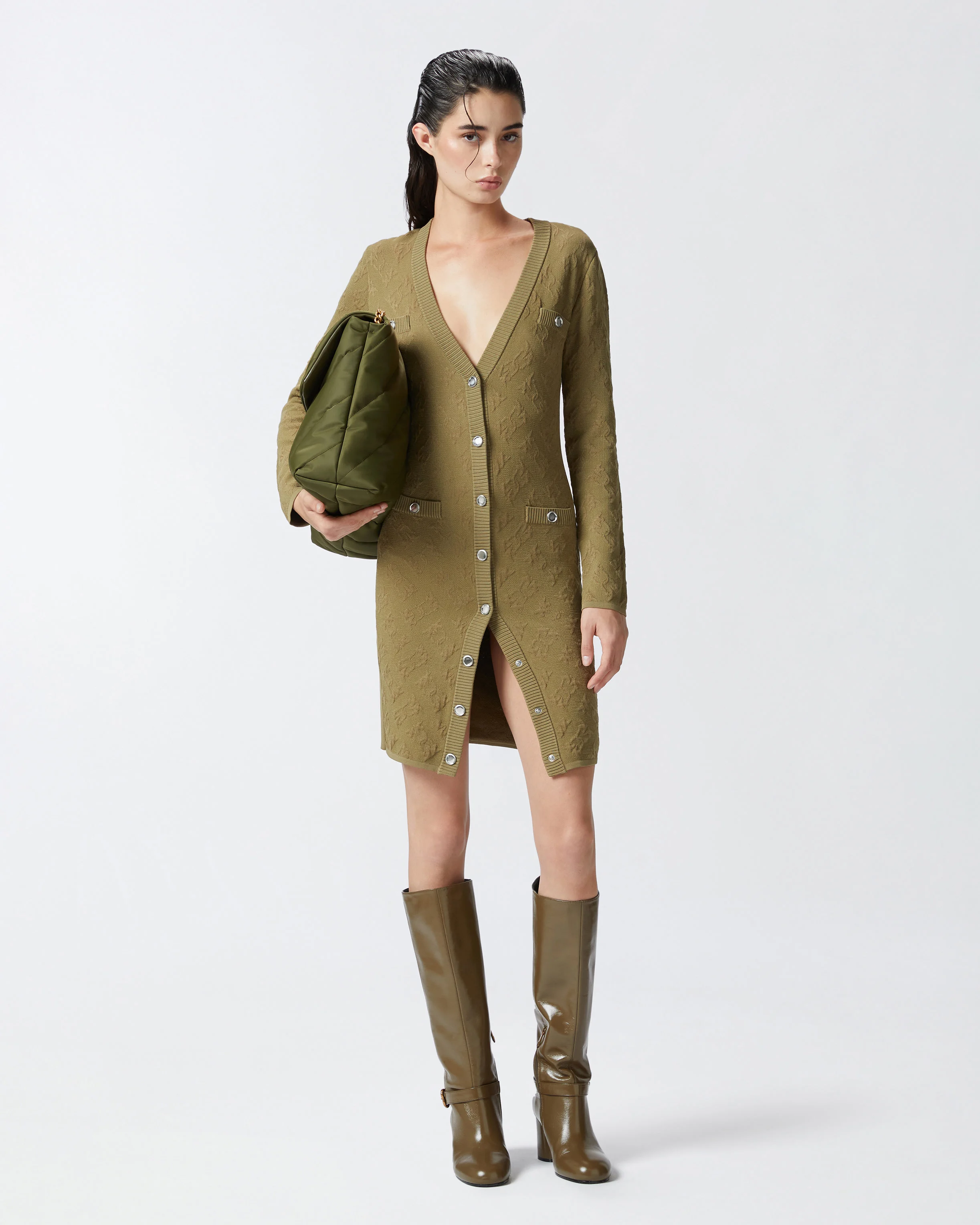 Robe cardigan jacquard à logo | Vert