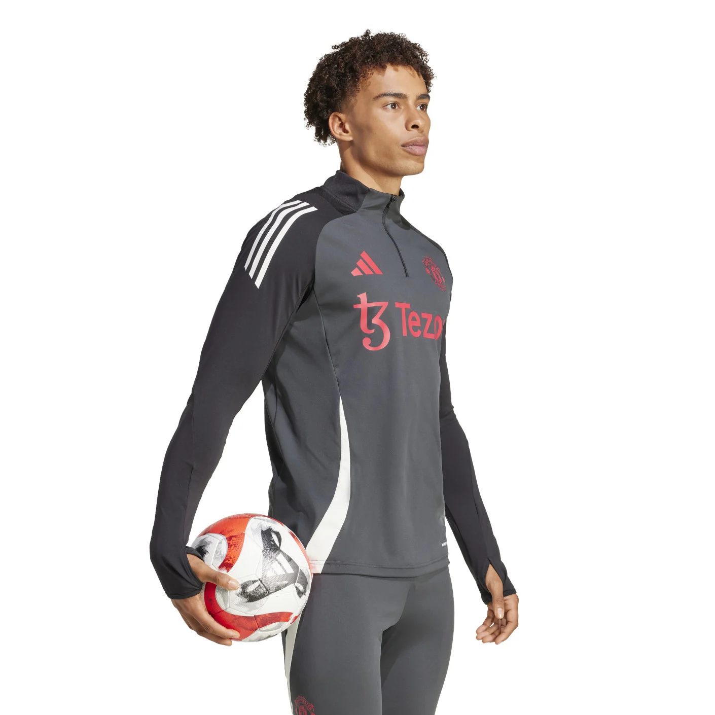Adidas Manchester United Trainingstrui 1/4-Zip Europees 2024-2025 Donkergrijs Zwart Rood Wit