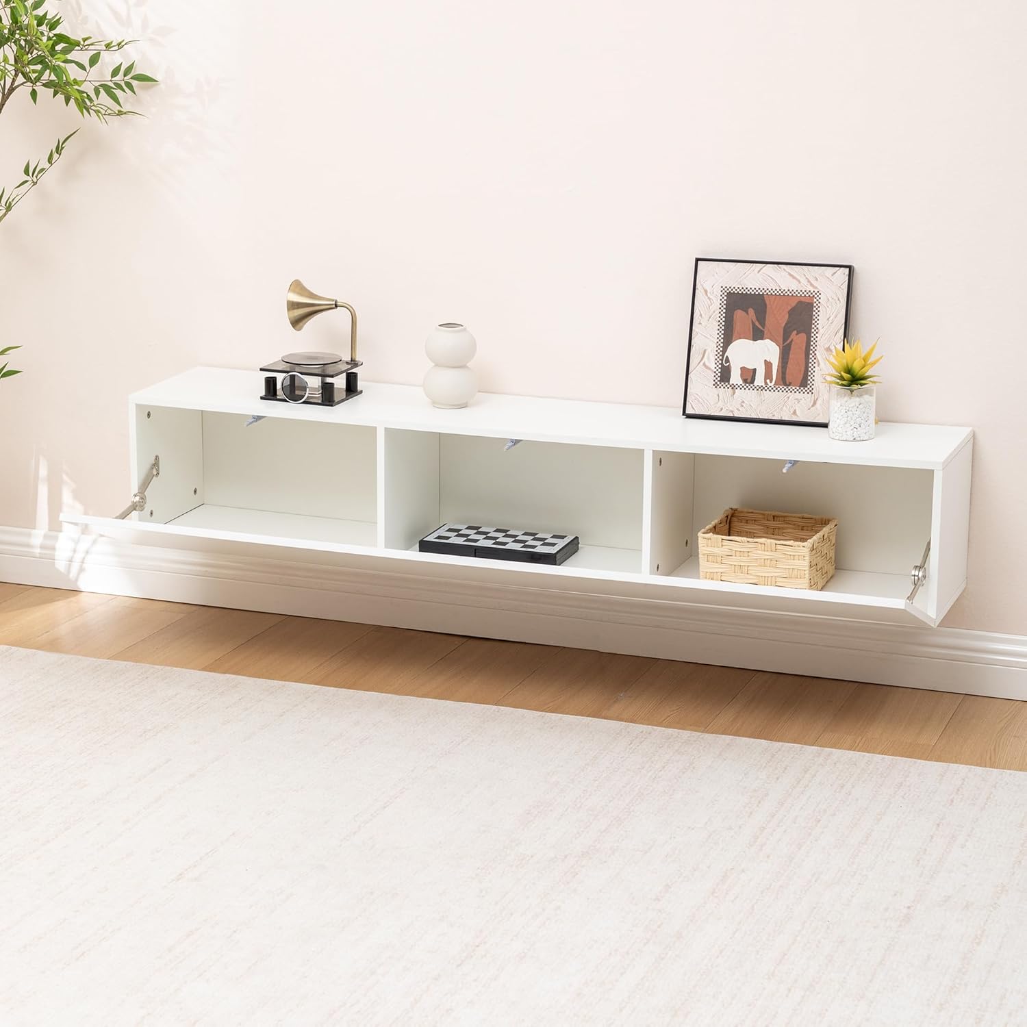 TV Schrank, Lowboard Fernsehschrank TV Schrank Hängend 160x30,5x34cm, Weiß
