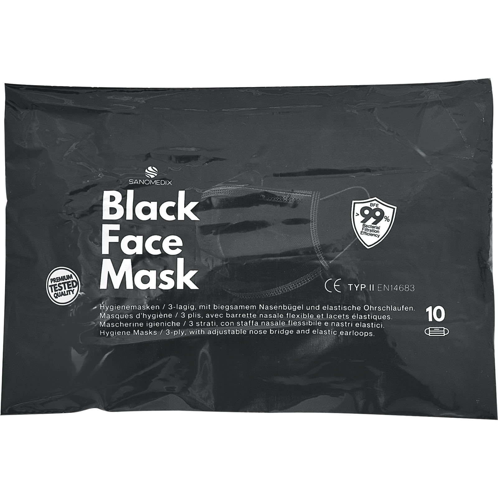 Hygienemasken 3-lagig schwarz 10 Stück