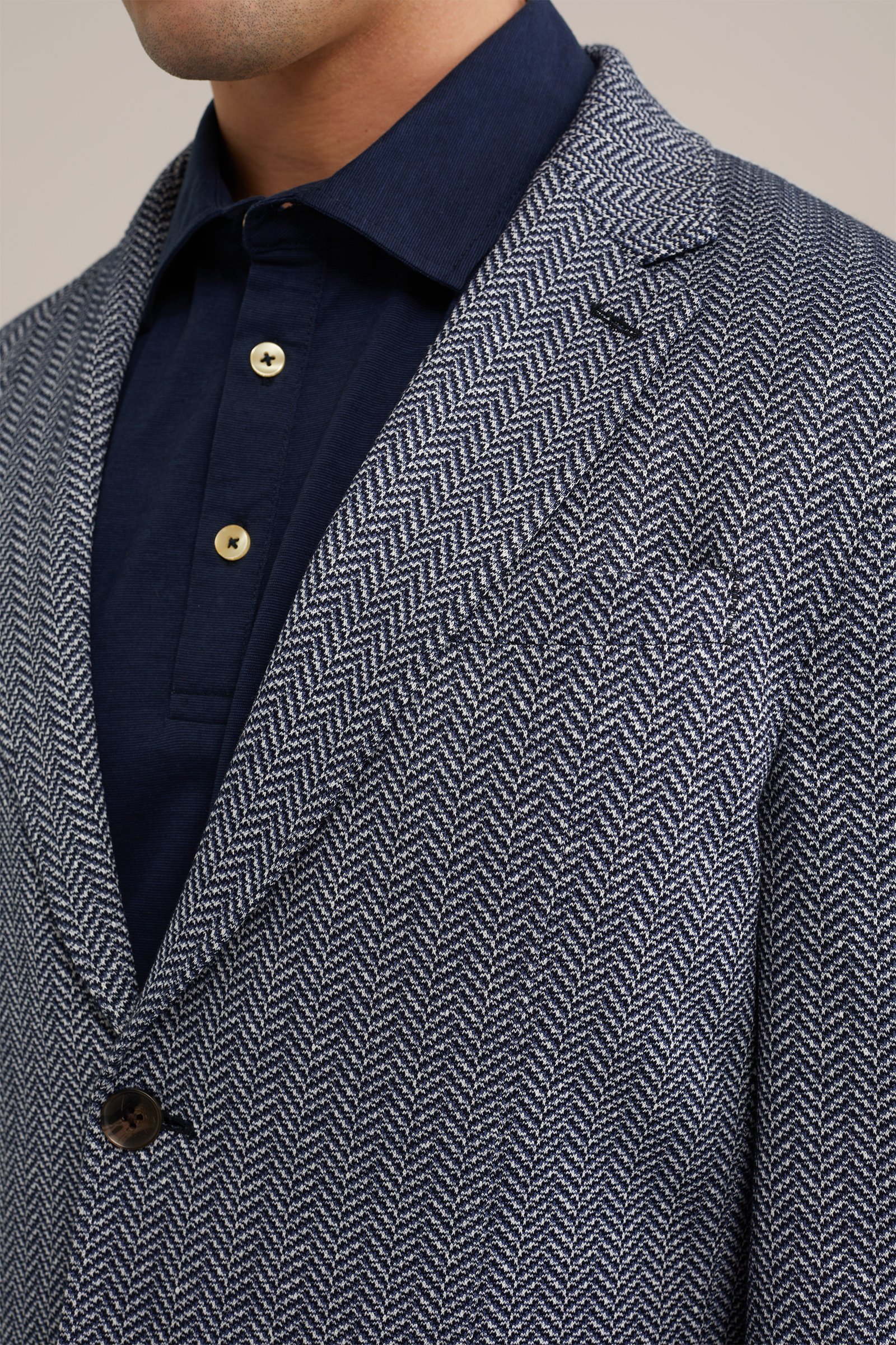 slim fit blazer met jacquard-dessin Van Gils Donkerblauw