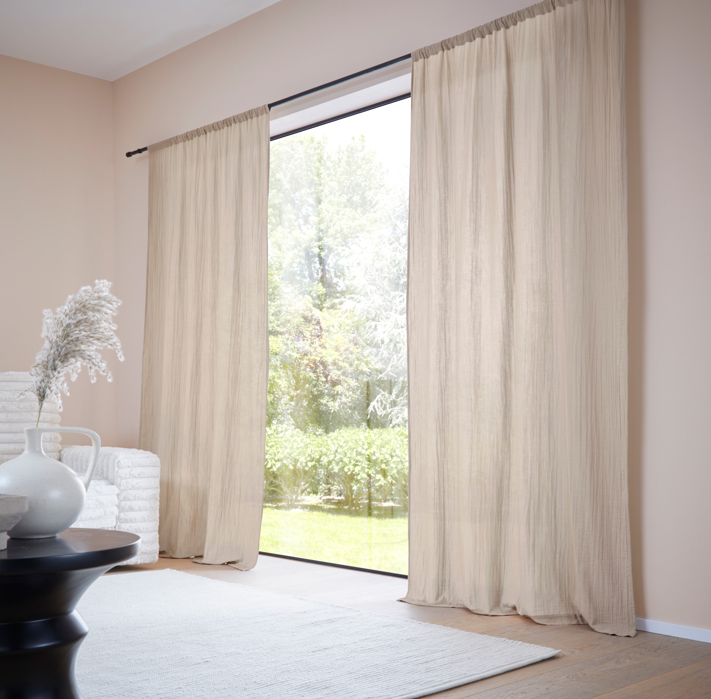 LeGer Home by Lena Gercke Gardine »Hevin, Musselin Vorhang, blickdichte Gardine« Stangendurchzug 1 Stk. tlg. natürliche, moderne Gardine in schönem Musselin Look,