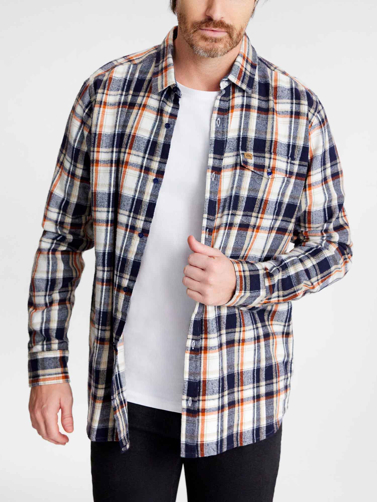 Chemise Homme A Carreaux Flanelle Marine