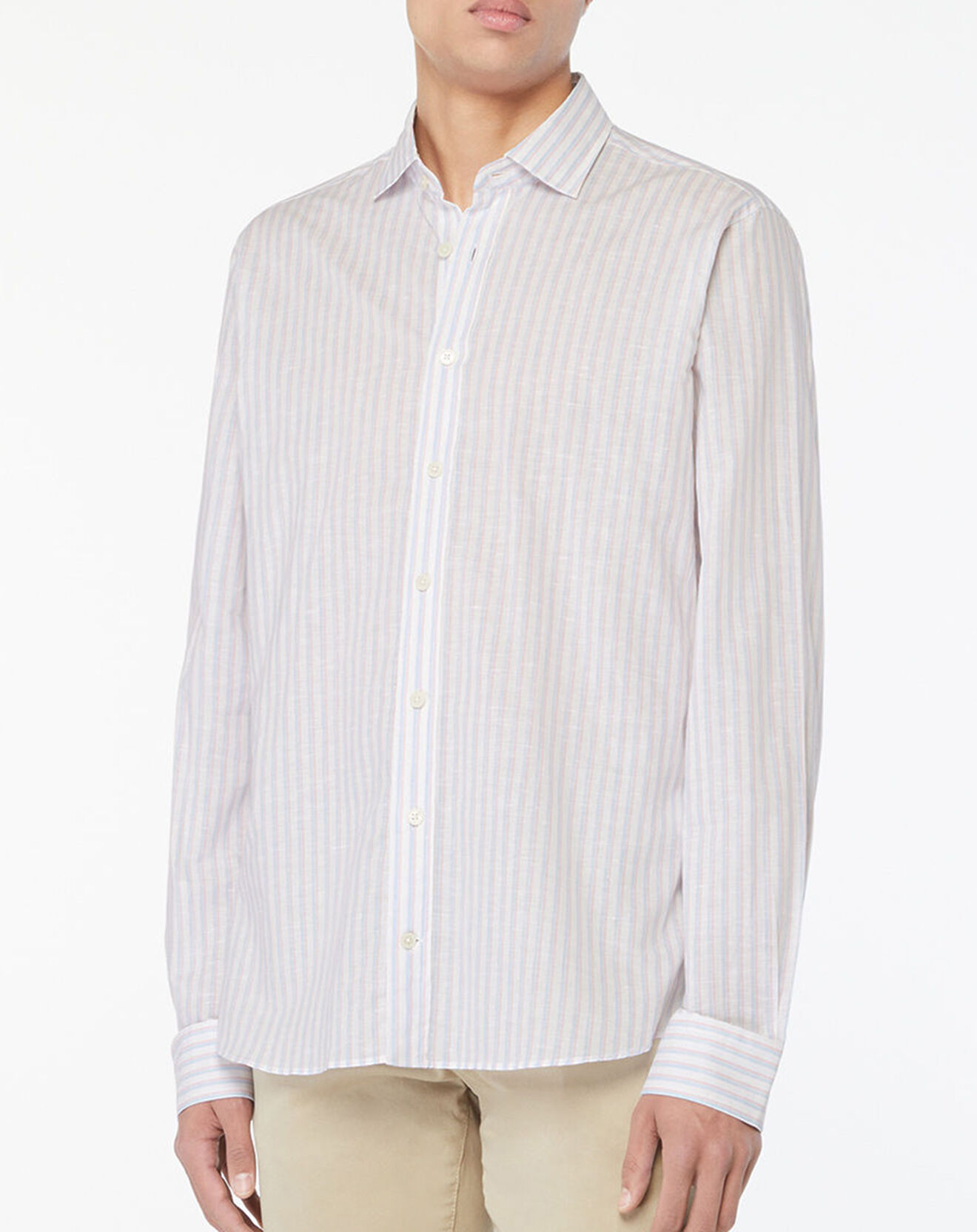 Hackett London Chemise en Lin mélangé Regular Fit à rayures bleu clair/rose