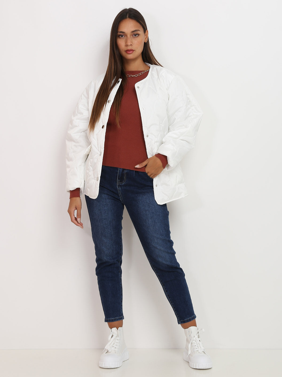 Veste matelassée ceinturée- Blanc