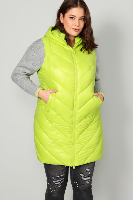 Long-Steppweste, Straight Fit, shiny Stepp, Kapuze, 2-Wege-Zipper