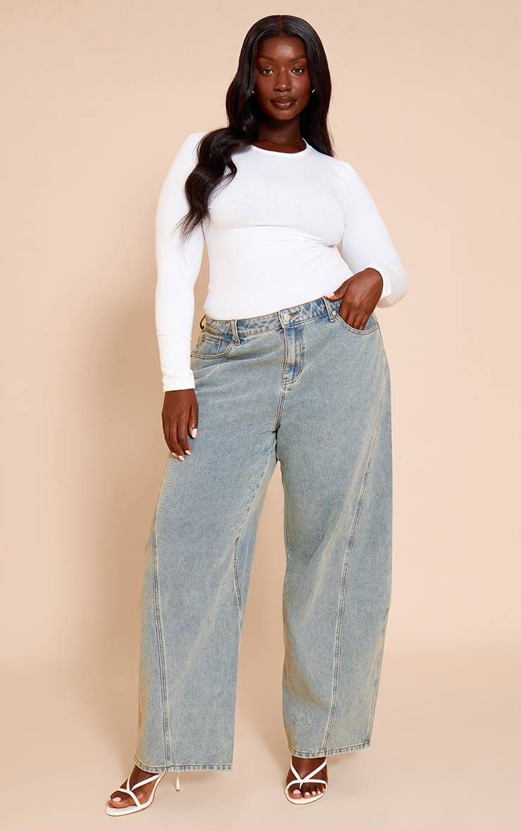 Délavage Vintage Jean Large Décontracté Avec Détails De Coutures - Grande Taille
