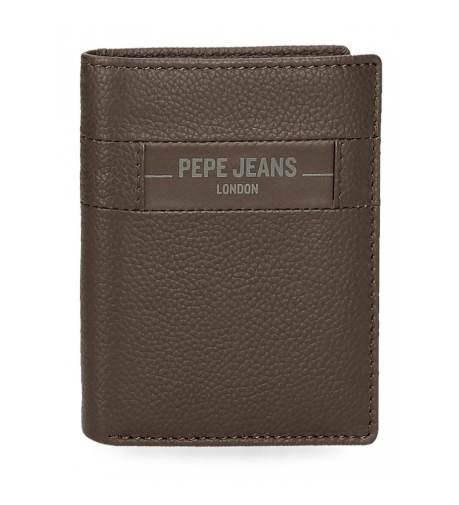 Carteira de couro Pepe Jeans com estampa de caixa de seleção vertical marrom