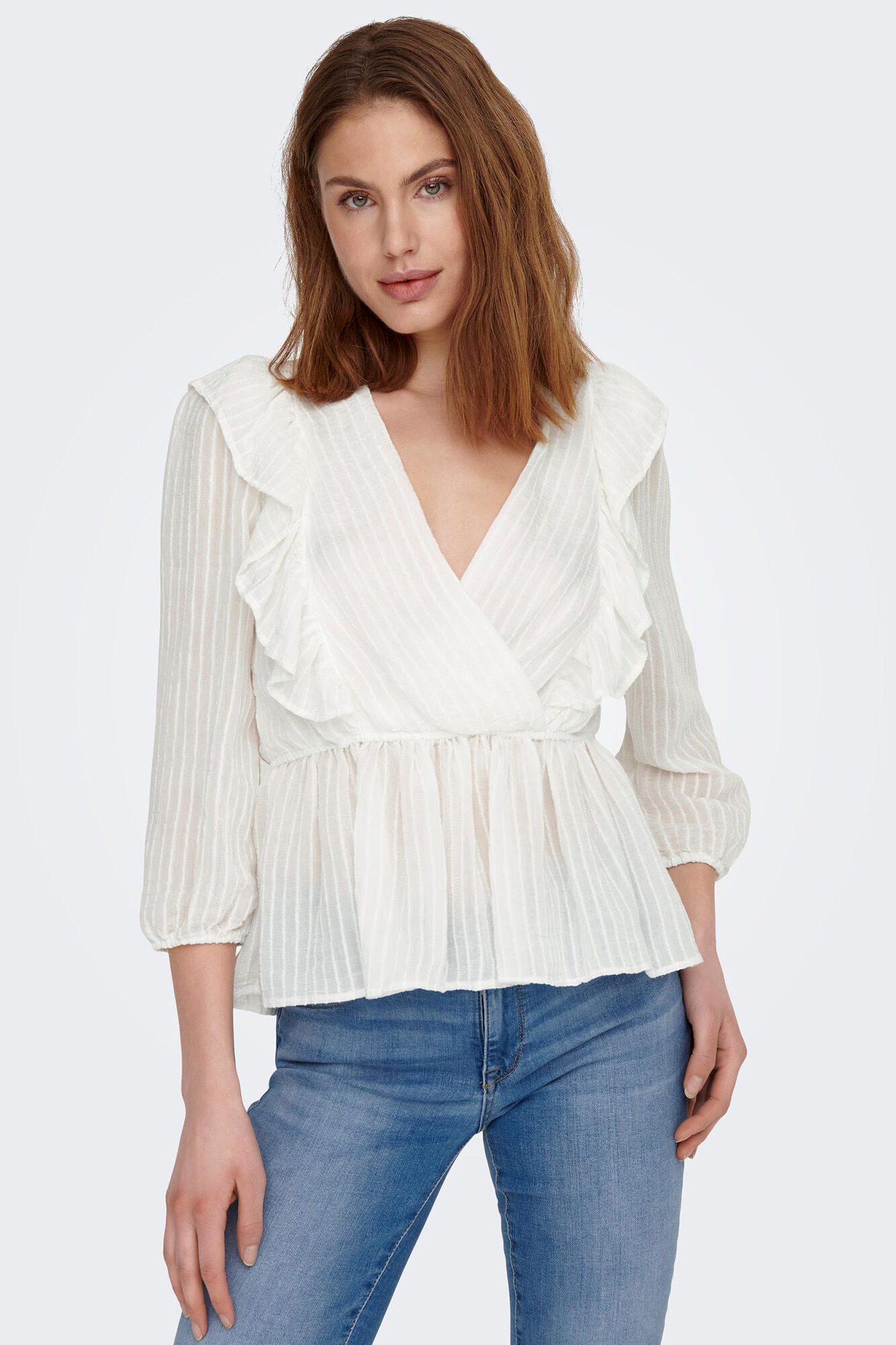 Blusa com decote em V e mangas 3/4
