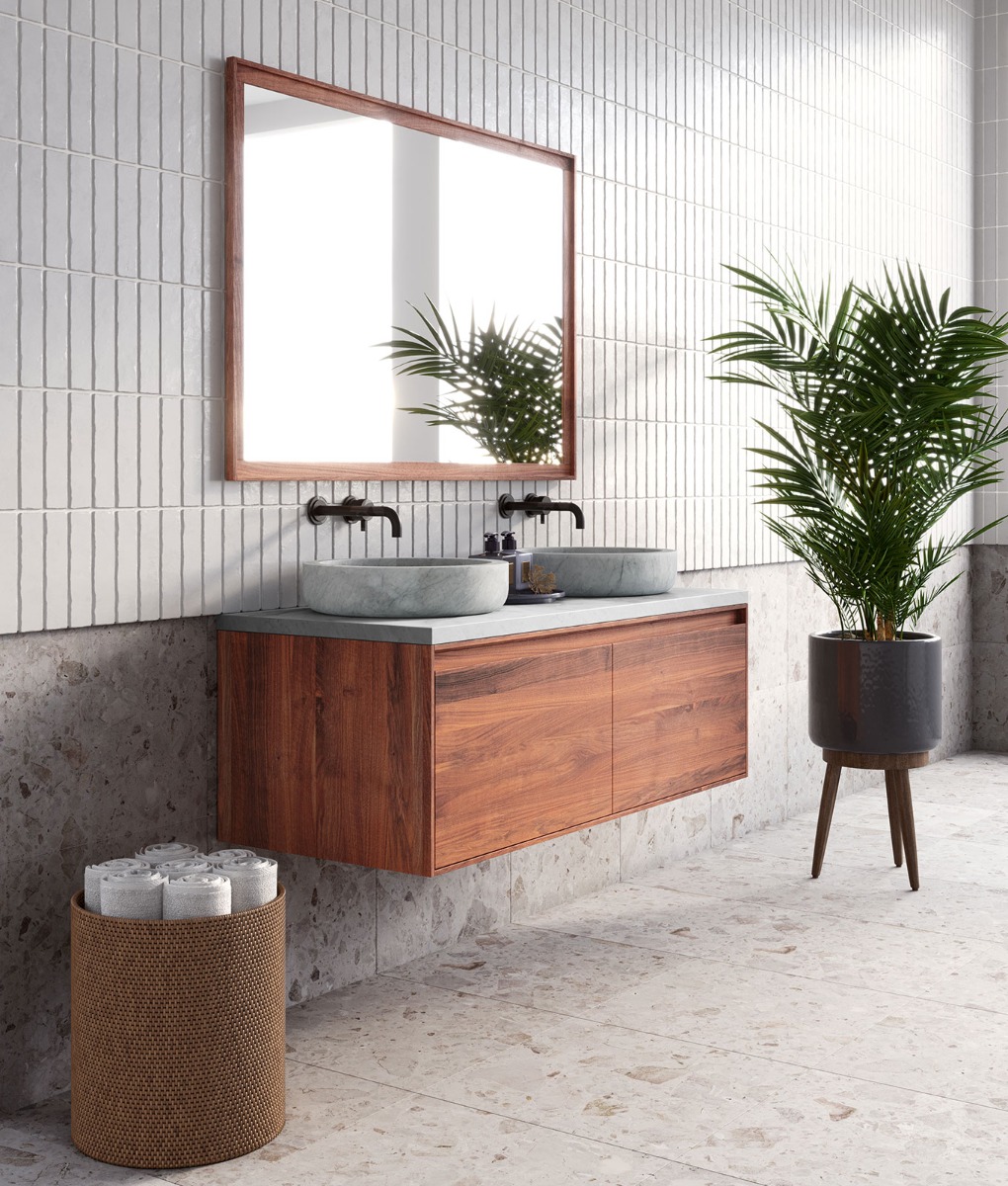 Forzalaqua Verona badmeubel 140cm pure walnut met wastafelblad en 2 waskommen carrara