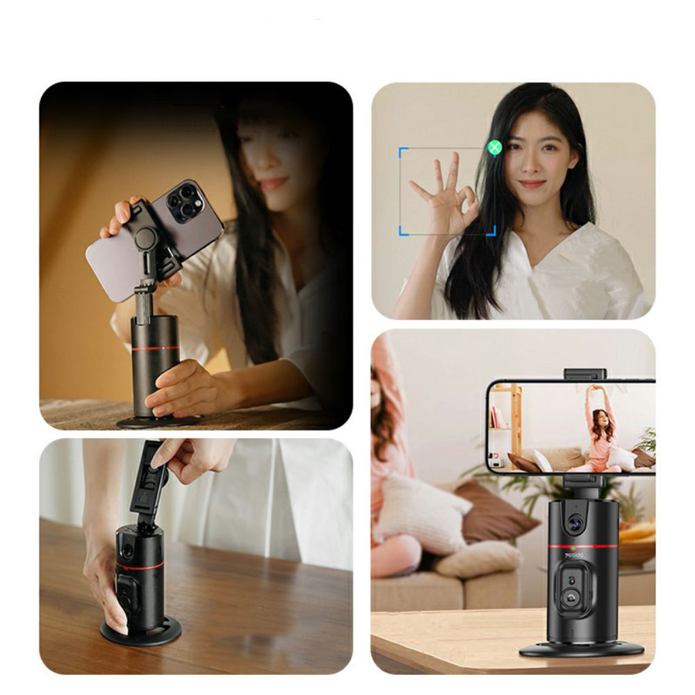 Gimbal Stabilisator Stativ Halterung 360° Schwenkbar für Smartphone   Gesichtsverfolgung (1200mAh) - Schwarz