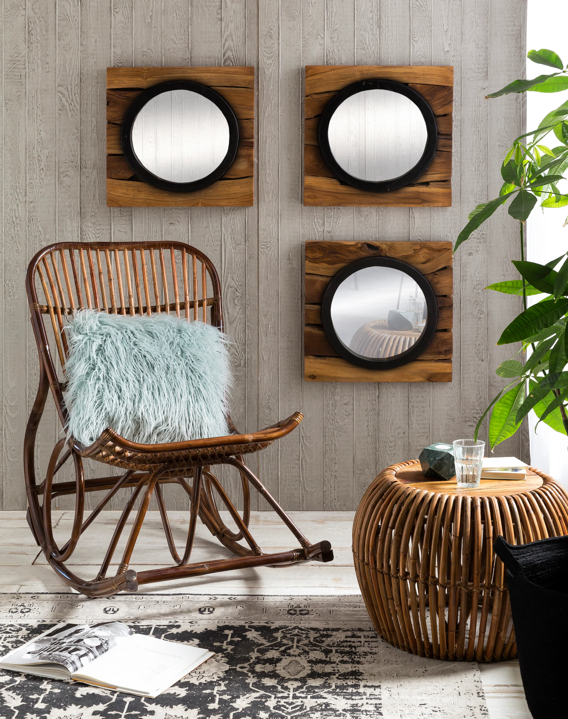 Schaukelstuhl Rattan Wohnzimmer Sessel Stuhl Relaxsessel Schaukelsessel
