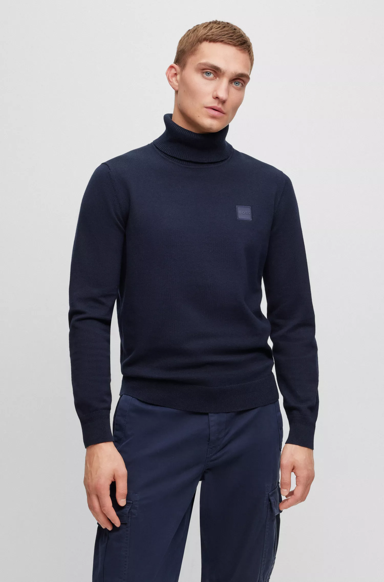 Suéter BOSS laranja de gola alta, modelagem regular, em algodão e cashmere.