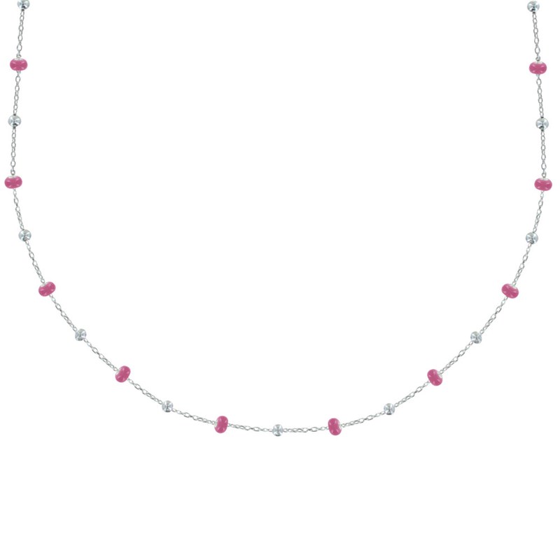 Collier Argent Perles Émaillées et Perles Argent