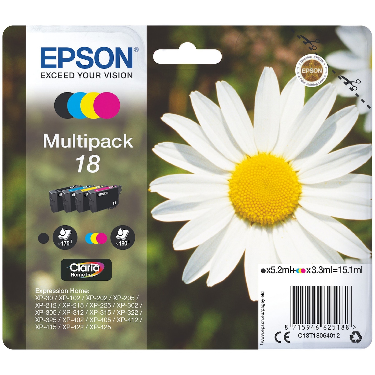 Epson blekkpatroner Claria Home 18 Cyan Magenta Gul Sort