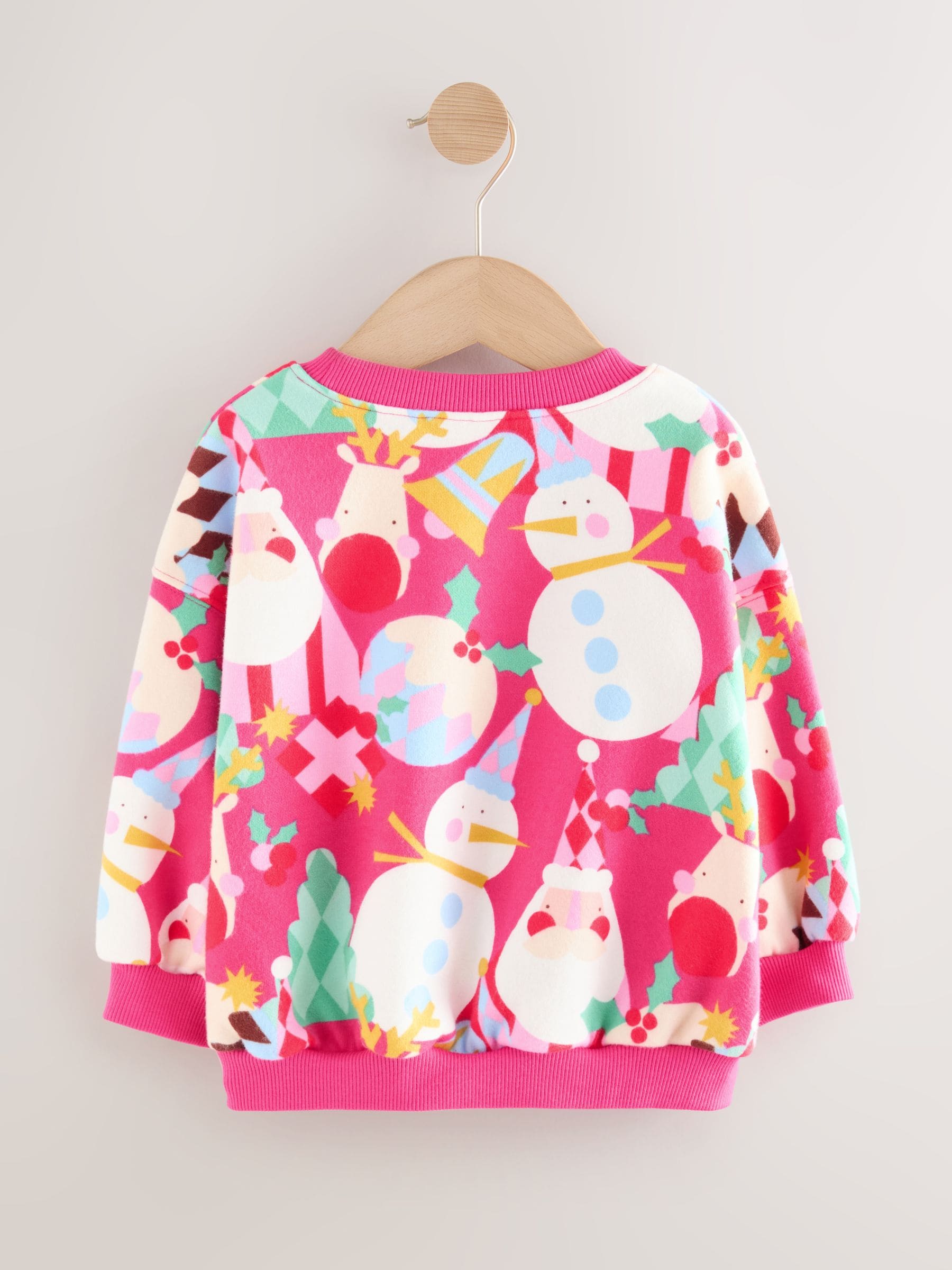 Heldere Roze Kerstmis Print - Sweatshirt met ronde hals (3 mnd-7 jr)