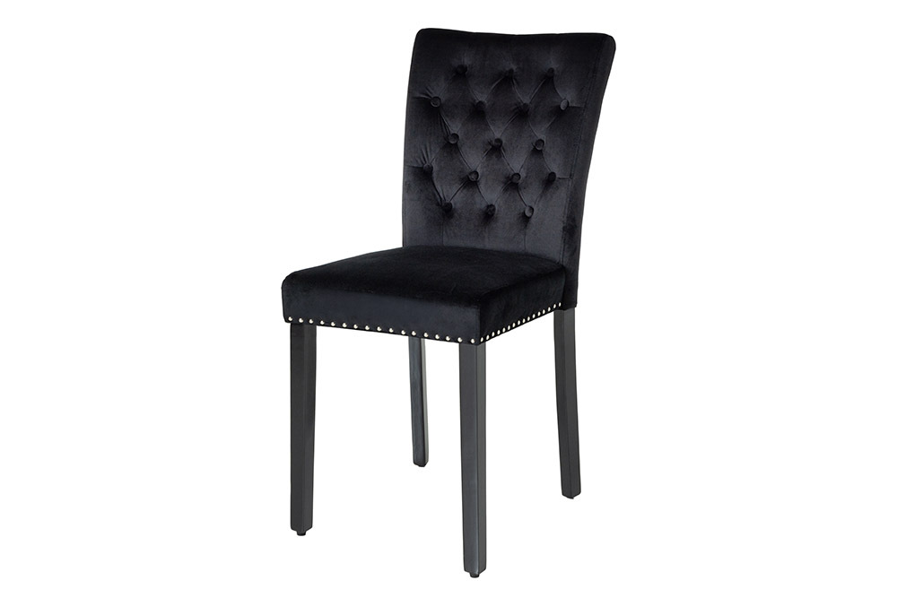 Chesterfield Stuhl CASTLE schwarz Samt Gummiholz Ziernieten