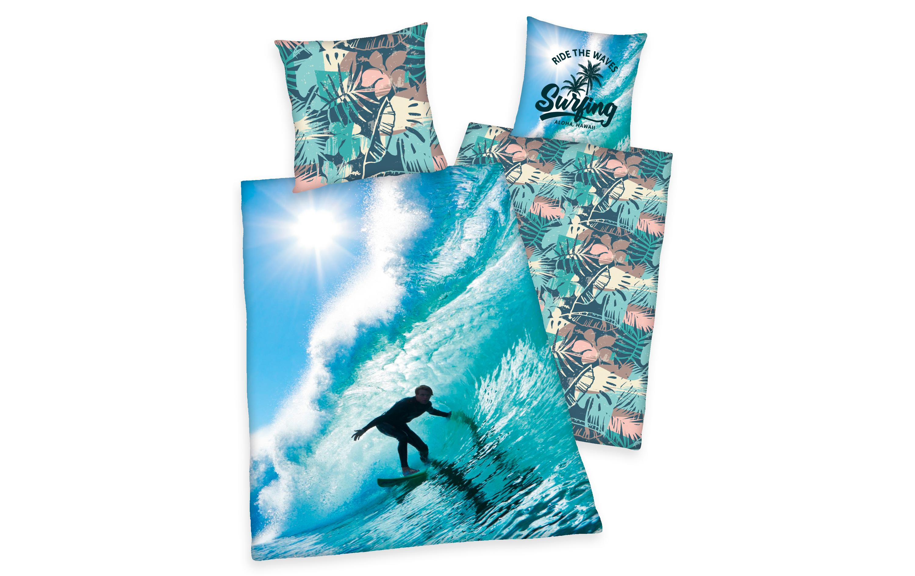 Kinder Bettwäschegarnitur Surfer 160 x 210 cmBettwäscheset aus 100% Baumwolle