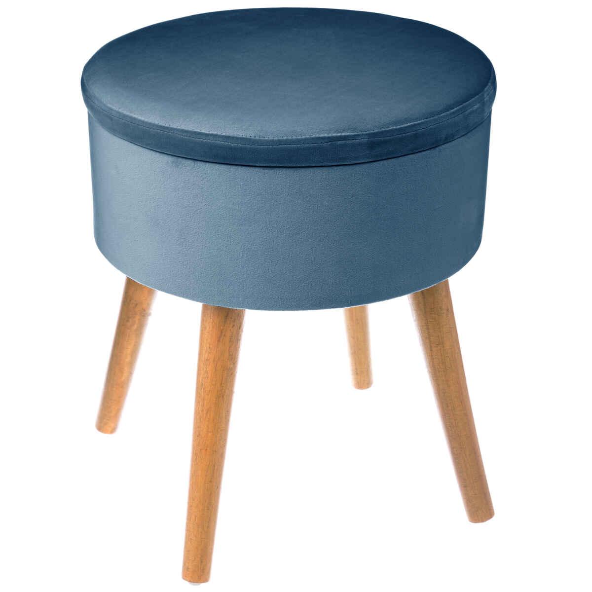 TABOURET APPOINT COFFRE VELOURS TESS BLEU