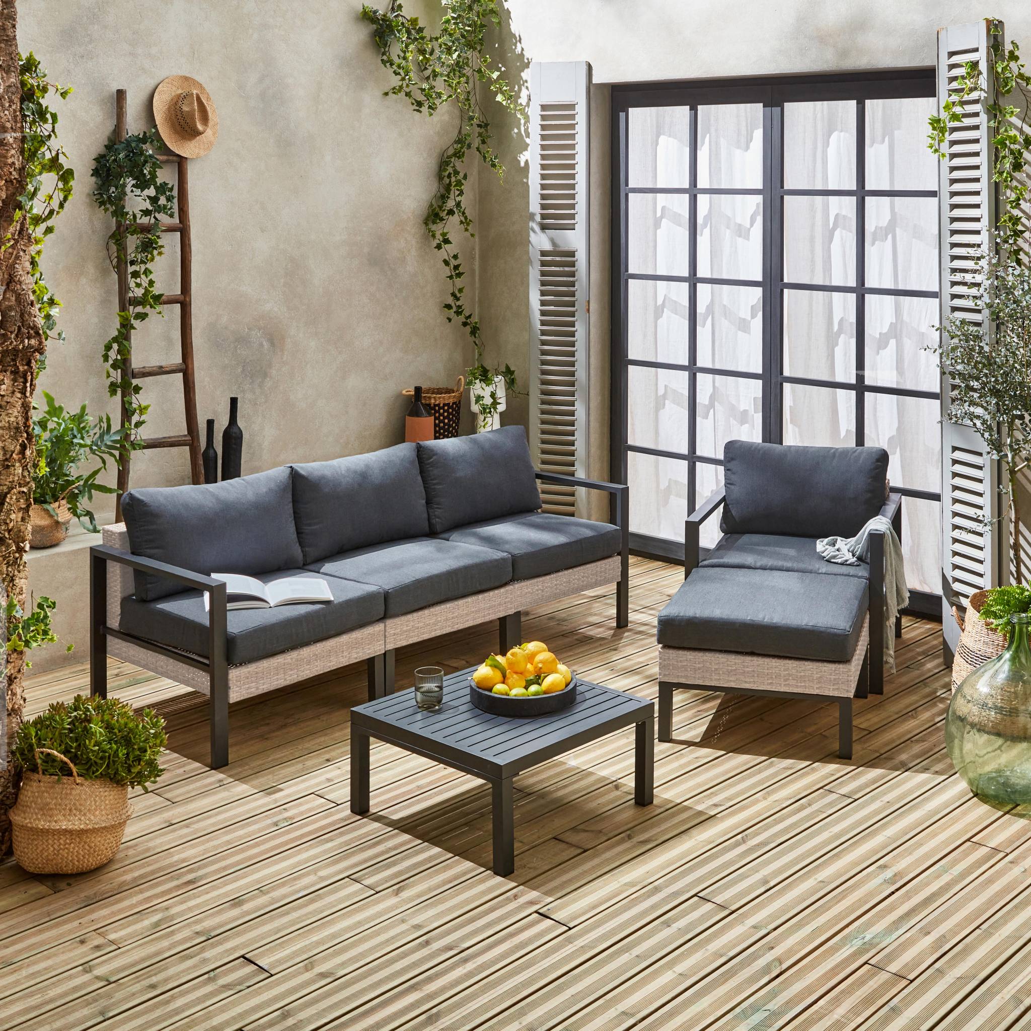 sweeek - Loungeset, aluminium en wicker, 5-zits