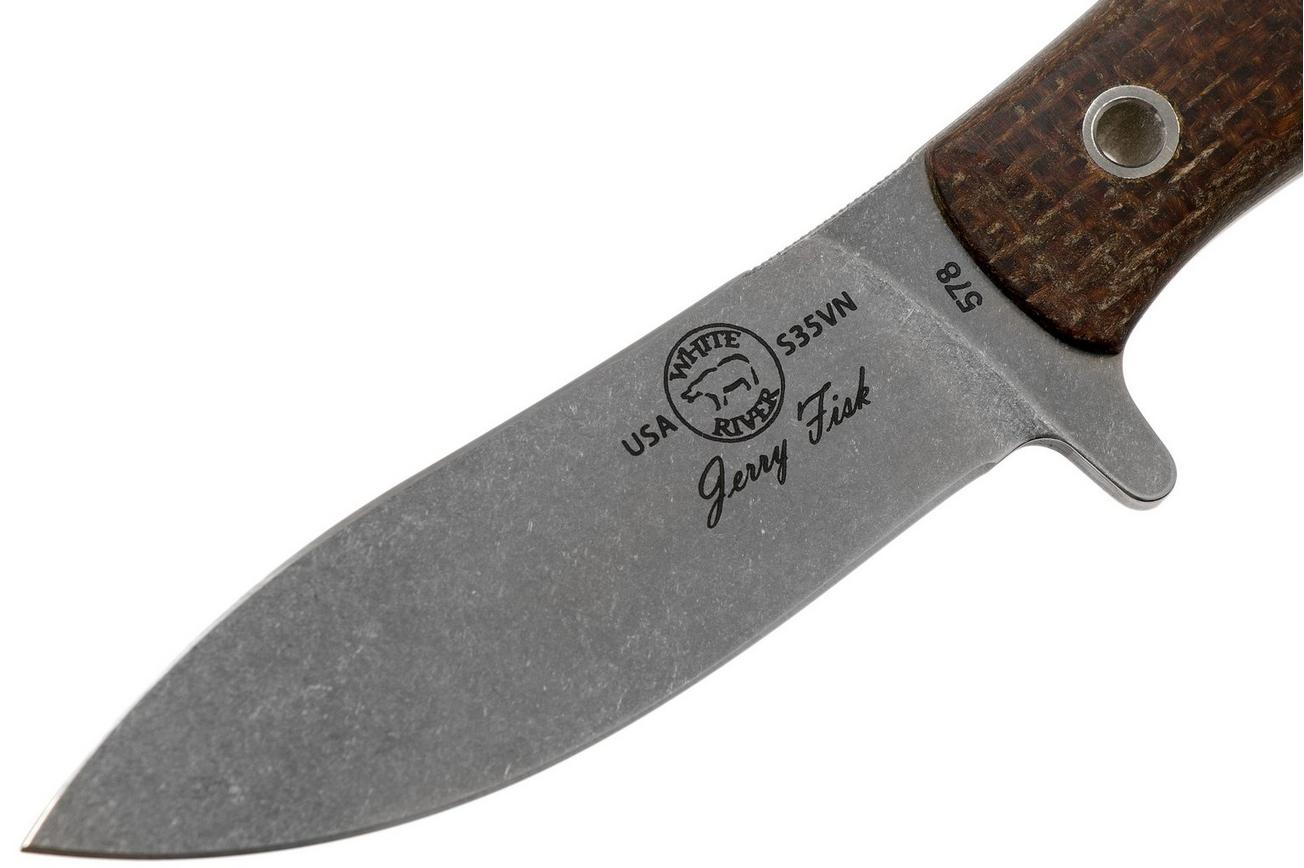 White River Knives Sendero Pack jachtmes Natural Burlap Micarta, Jerry Fisk design