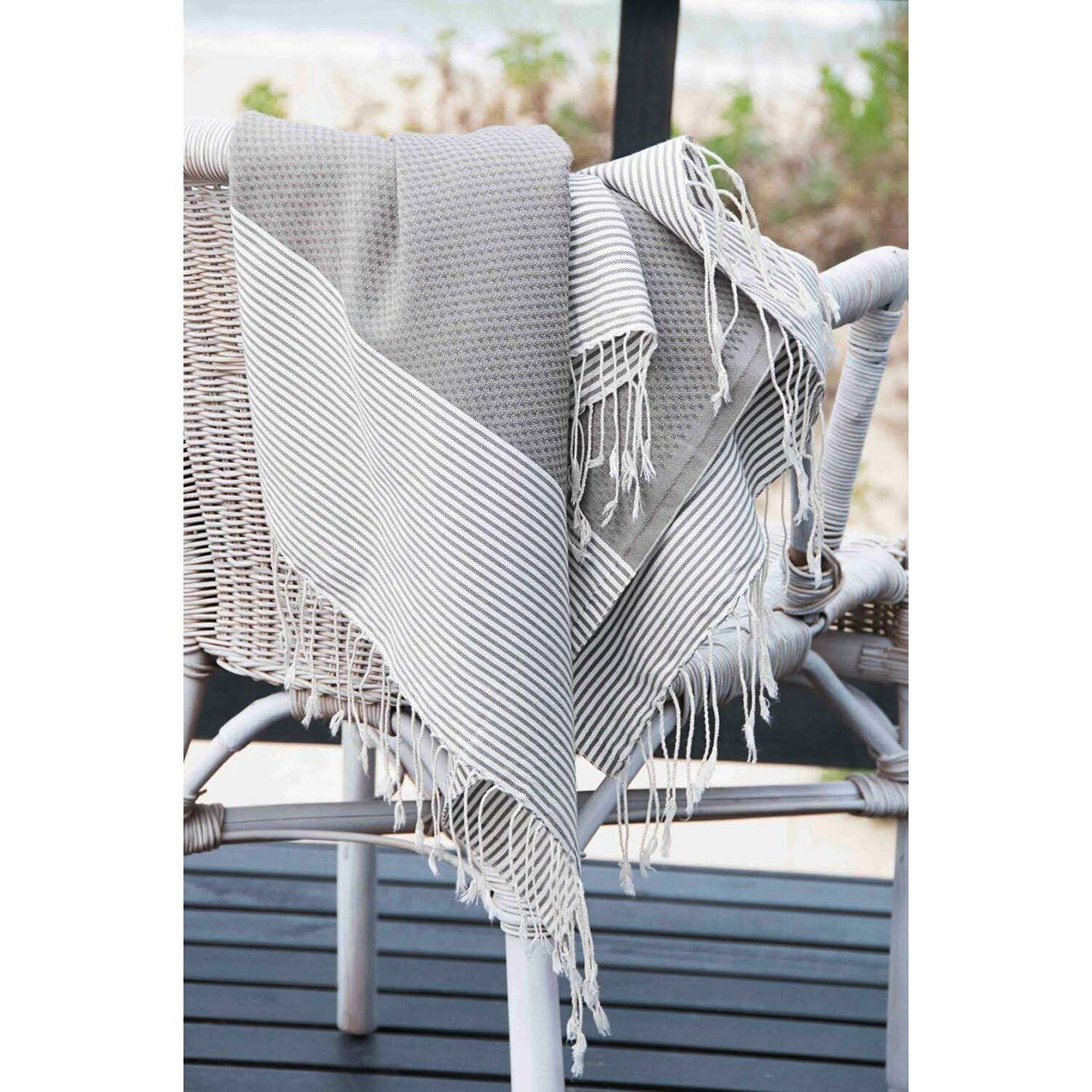 Febronie Fouta Nid d'Abeille Ibiza gris perle/blanc - 100x200 cm