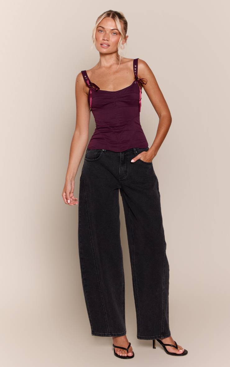 Dark Plum Corset En Peau De Pêche Avec Détails D'œillets