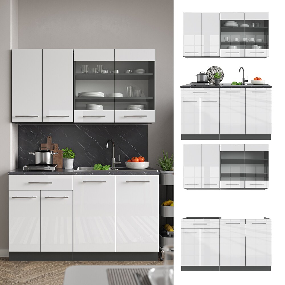 Vicco Küchenzeile Single Einbauküche 140 cm Küchen Weiß Hochglanz Fame-Line