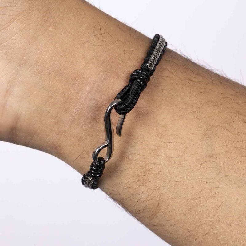 Bracelet Homme acier et cuir noir 