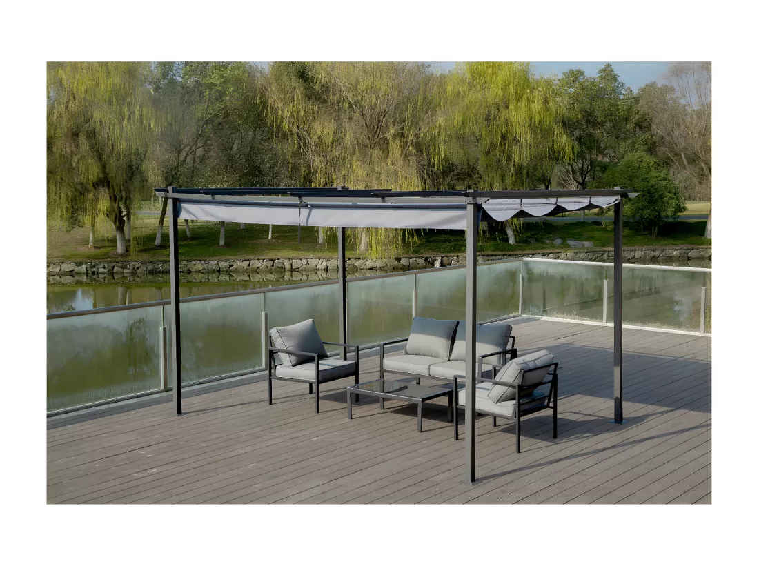 Pergola en métal avec toit rétractable - 3 x 4 m - Gris anthracite