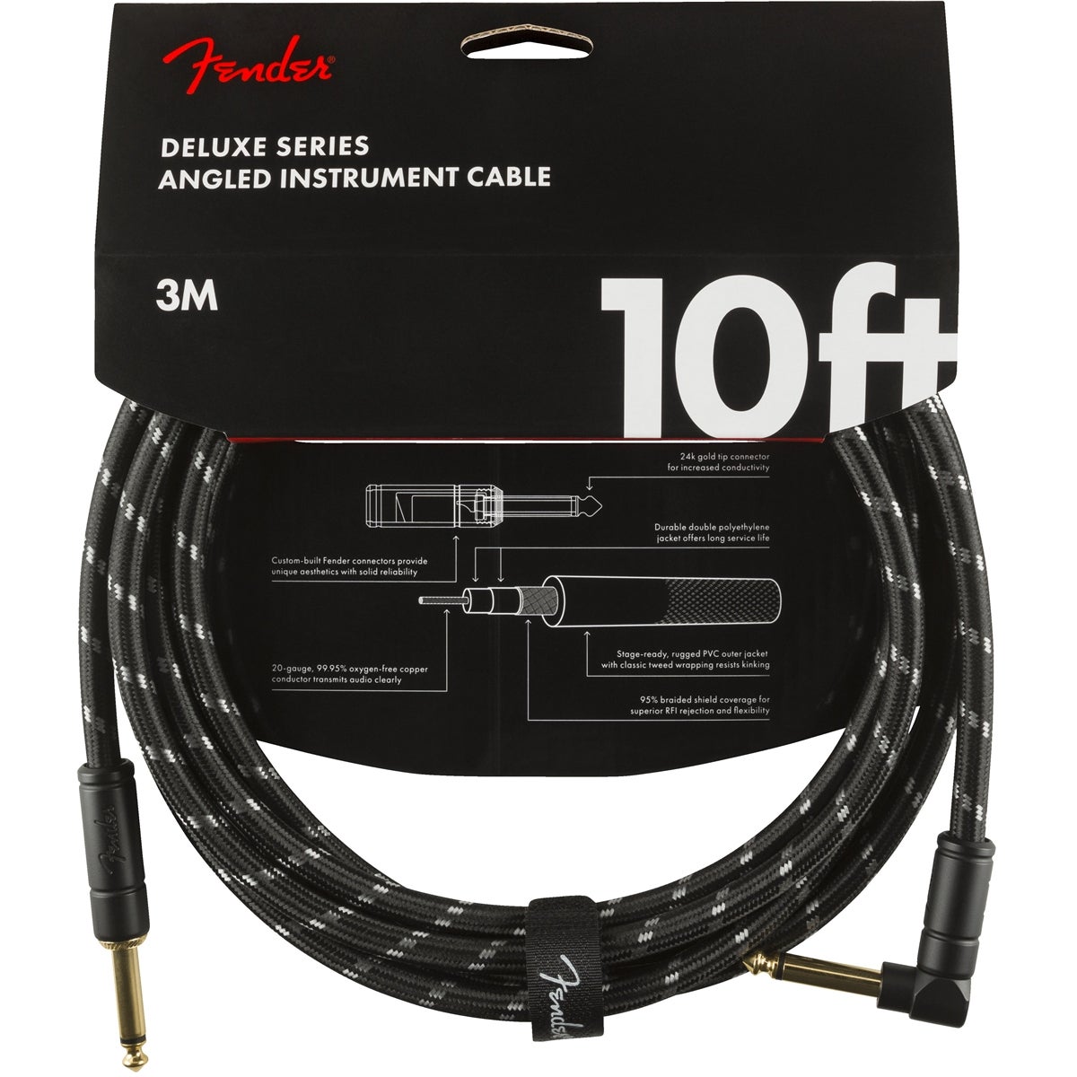 Fender Deluxe Cables instrumentkabel 3 m zwart tweed recht+haaks