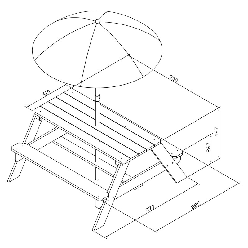 Axi table picnic nick brun avec parasol vert blanc 98x95x49cm